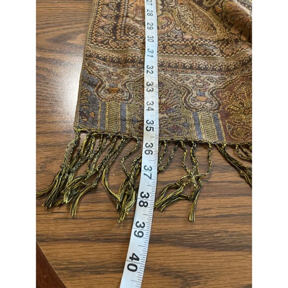 Tan brown paisley blanket scarf with fringe - Picture 2 of 6